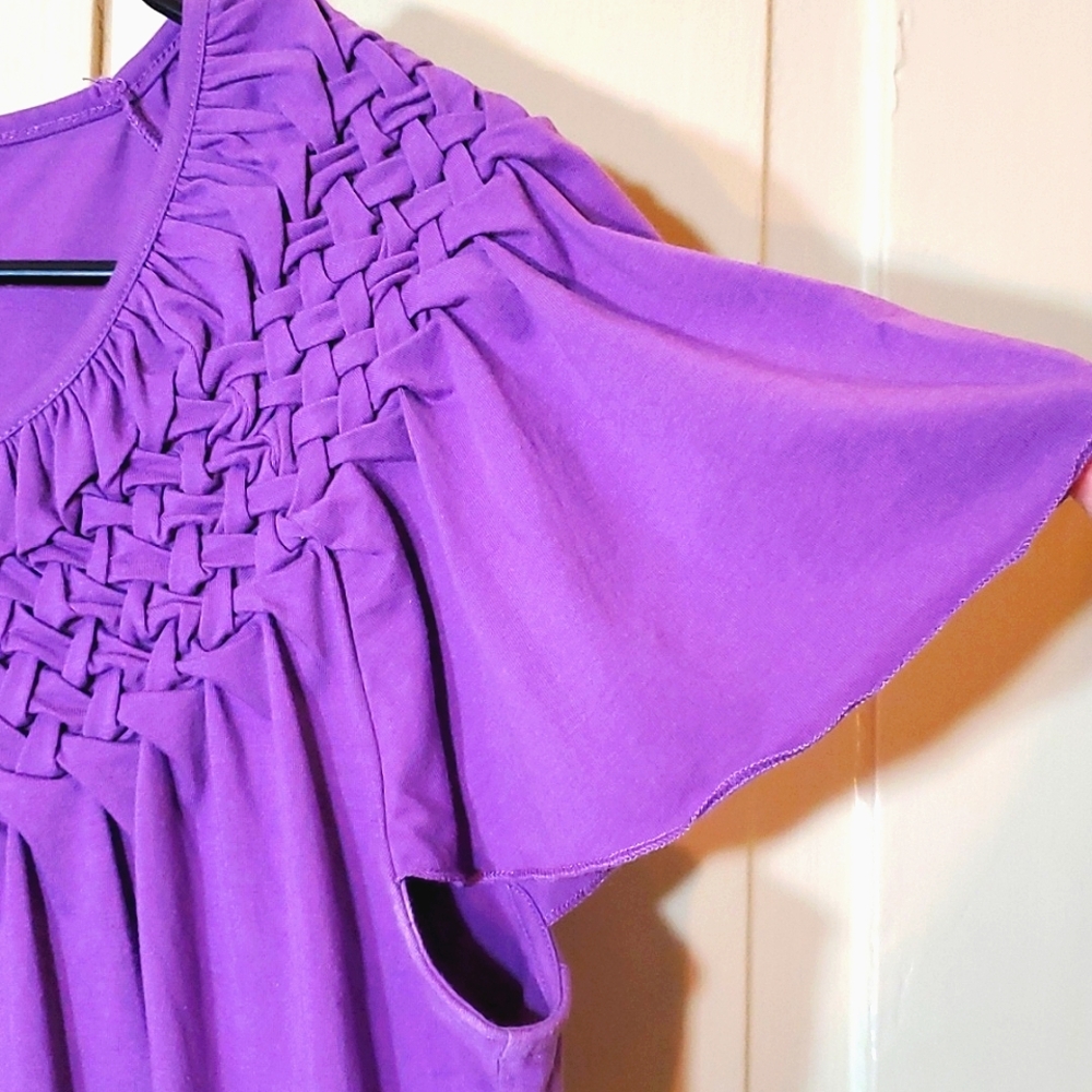 Waffle Weave Endless Designs Purple Cap Sleeve Tee - Picture 4 of 8